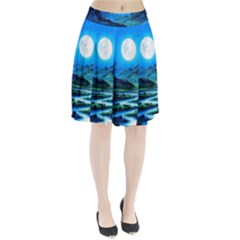 Bright Full Moon Painting Landscapes Scenery Nature Pleated Skirt by Ndabl3x