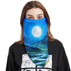 Bright Full Moon Painting Landscapes Scenery Nature Face Covering Bandana (triangle) by Ndabl3x