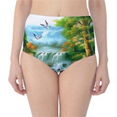 Paradise Forest Painting Bird Deer Waterfalls Classic High-waist Bikini Bottoms by Ndabl3x