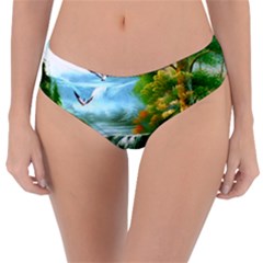 Paradise Forest Painting Bird Deer Waterfalls Reversible Classic Bikini Bottoms by Ndabl3x