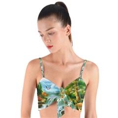 Paradise Forest Painting Bird Deer Waterfalls Woven Tie Front Bralet by Ndabl3x