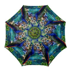 Peacocks In Garden Golf Umbrellas by Ndabl3x