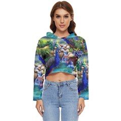 Peacocks In Garden Women s Lightweight Cropped Hoodie by Ndabl3x