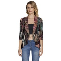 Tribal Elephant Women s 3/4 Sleeve Ruffle Edge Open Front Jacket by Ndabl3x