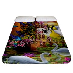 Garden Of Paradise Butterfly Swan Bird Painting Gazebo, Peacock Flower Fitted Sheet (queen Size) by Ndabl3x