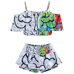 Brain Mind Psychology Idea Drawing Short Overalls Kids  Off Shoulder Skirt Bikini by Azkajaya