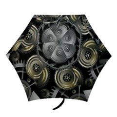 Abstract Style Gears Gold Silver Mini Folding Umbrellas by Cemarart
