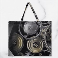 Abstract Style Gears Gold Silver Zipper Large Tote Bag by Cemarart
