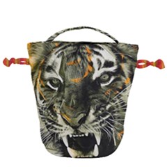 Angry Tiger Animal Broken Glasses Drawstring Bucket Bag by Cemarart