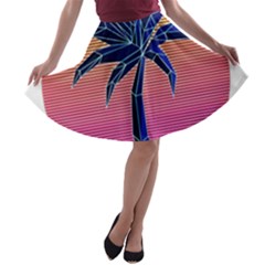 Abstract 3d Art Holiday Island Palm Tree Pink Purple Summer Sunset Water A-line Skater Skirt by Cemarart