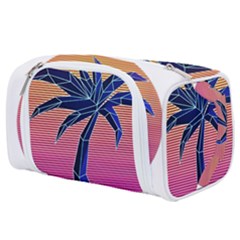 Abstract 3d Art Holiday Island Palm Tree Pink Purple Summer Sunset Water Toiletries Pouch by Cemarart