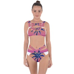 Abstract 3d Art Holiday Island Palm Tree Pink Purple Summer Sunset Water Bandaged Up Bikini Set  by Cemarart