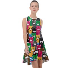 Cat Funny Colorful Pattern Frill Swing Dress by Grandong