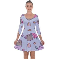 Pusheen Cat Cute Quarter Sleeve Skater Dress by Grandong