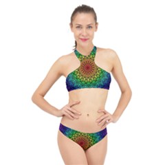 Rainbow Mandala Abstract Pastel Pattern High Neck Bikini Set by Grandong