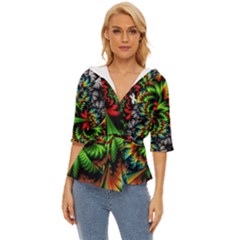 Kaleidoscopic Tropic Lightweight Drawstring Hooded Top by Grandong