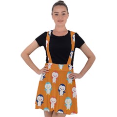 Cute Penguin Funny Pattern Velvet Suspender Skater Skirt by Grandong