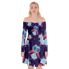 Owl Pattern Background Off Shoulder Skater Dress by Grandong