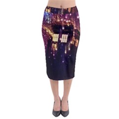 Tardis Regeneration Art Doctor Who Paint Purple Sci Fi Space Star Time Machine Midi Pencil Skirt by Cemarart