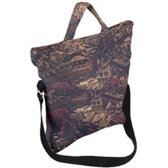 Vintage Cityscape City Retro Old Fold Over Handle Tote Bag by Cemarart