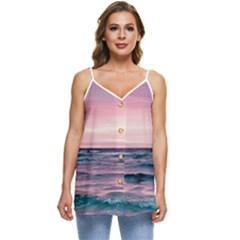 Sunset Ocean Beach Catcher Dream Evening Night Sunset Casual Spaghetti Strap Chiffon Top