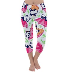 Panda Umbrella Pattern Capri Winter Leggings  by Cemarart
