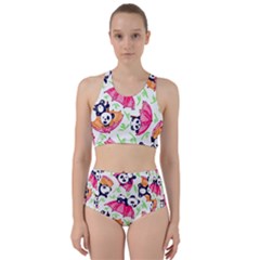 Panda Umbrella Pattern Racer Back Bikini Set by Cemarart