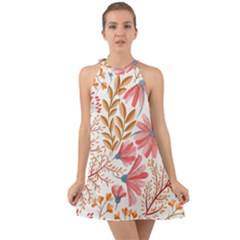 Red Flower Seamless Floral Flora Halter Tie Back Chiffon Dress by Cemarart