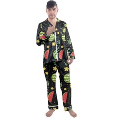 Watermelon Doodle Pattern Men s Long Sleeve Satin Pajamas Set by Cemarart