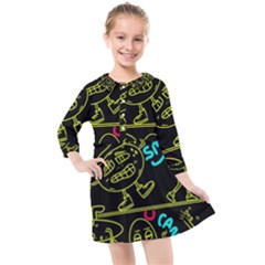 Keep Smiing Doodle Kids  Quarter Sleeve Shirt Dress by Cemarart