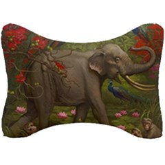 Jungle Of Happiness Painting Peacock Elephant Seat Head Rest Cushion by Cemarart