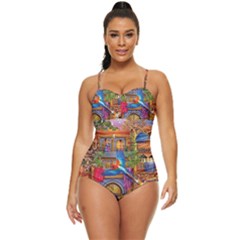 Arabian Street Art Colorful Peacock Tiger Man Parrot Horse Dancer Fantasy Retro Full Coverage Swimsuit by Cemarart
