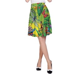 The Chameleon Colorful Mushroom Jungle Flower Insect Summer Dragonfly A-line Skirt by Cemarart