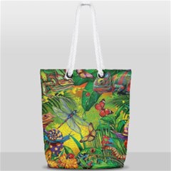 The Chameleon Colorful Mushroom Jungle Flower Insect Summer Dragonfly Full Print Rope Handle Tote (small) by Cemarart