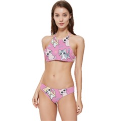 Cute Animal Little Cat Seamless Pattern Banded Triangle Bikini Set by Cemarart