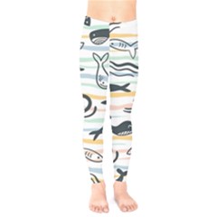 Seamless Vector Pattern With Little Cute Fish Cartoon Kids  Classic Winter Leggings by Cemarart