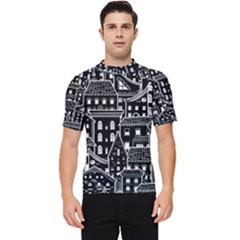 Dark Seamless Pattern With Houses Doodle House Monochrome Men s Short Sleeve Rash Guard by Cemarart