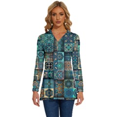 Texture Pattern Abstract Colorful Digital Art Long Sleeve Drawstring Hooded Top by Ndabl3x