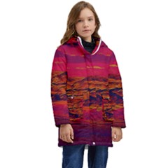 Time Wind Polishpattern Architecture Building City Cityscape Nature Pop-art Pop Surrealism  Retrowave Kids  Hooded Longline Puffer Jacket by Cemarart