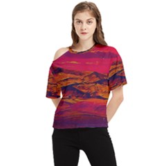 Time Wind Polishpattern Architecture Building City Cityscape Nature Pop-art Pop Surrealism  Retrowave One Shoulder Cut Out T-shirt by Cemarart