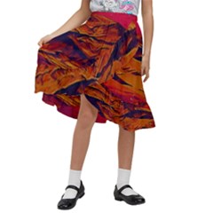 Time Wind Polishpattern Architecture Building City Cityscape Nature Pop-art Pop Surrealism  Retrowave Kids  Ruffle Flared Wrap Midi Skirt by Cemarart