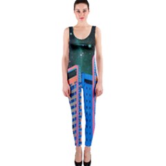 Fantasy City Architecture Building Cityscape One Piece Catsuit by Cemarart