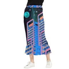 Fantasy City Architecture Building Cityscape Maxi Fishtail Chiffon Skirt by Cemarart