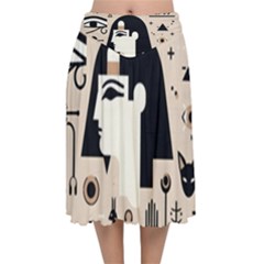 Egypt Pyramid Nature Desert Velvet Flared Midi Skirt by Proyonanggan