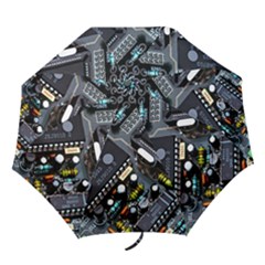 Motherboard Board Circuit Electronic Technology Folding Umbrellas by Cemarart