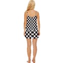 Black White Checker Pattern Checkerboard Satin Pajama Short Set View4