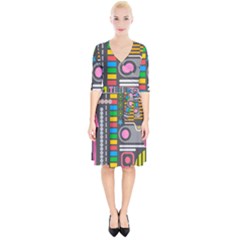 Pattern Geometric Abstract Colorful Arrows Lines Circles Triangles Wrap Up Cocktail Dress by Grandong