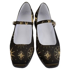 Asian Set With Clouds Moon Sun Stars Vector Collection Oriental Chinese Japanese Korean Style Women s Mary Jane Shoes by Grandong