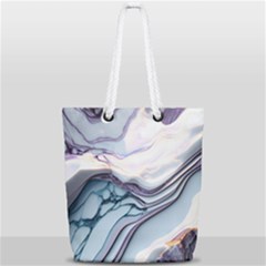 Marble Abstract White Pink Dark Full Print Rope Handle Tote (small) by Grandong