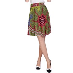Authentic Aboriginal Art - Connections A-line Skirt by hogartharts